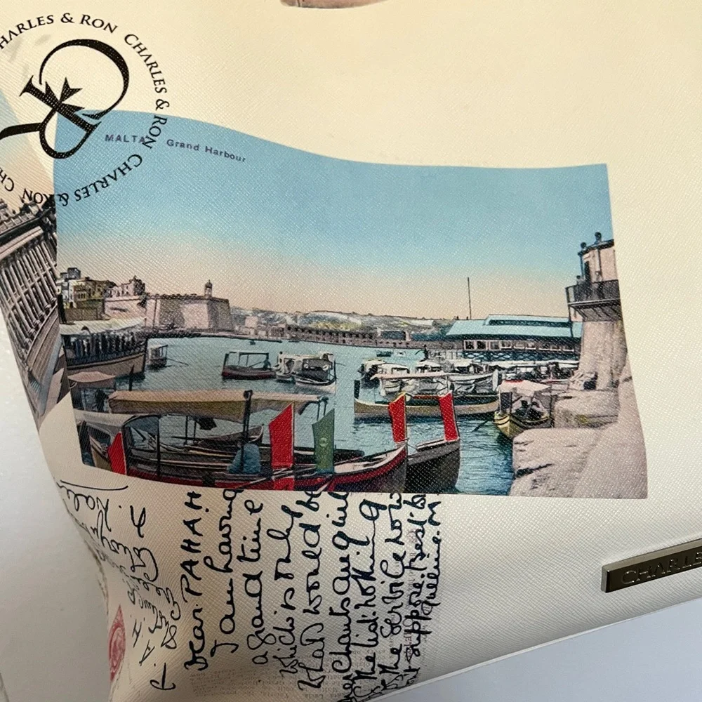 CHARLES & RON European POSTCARDS Print SHOULDER BAG Purse SET - Picture 13 of 16